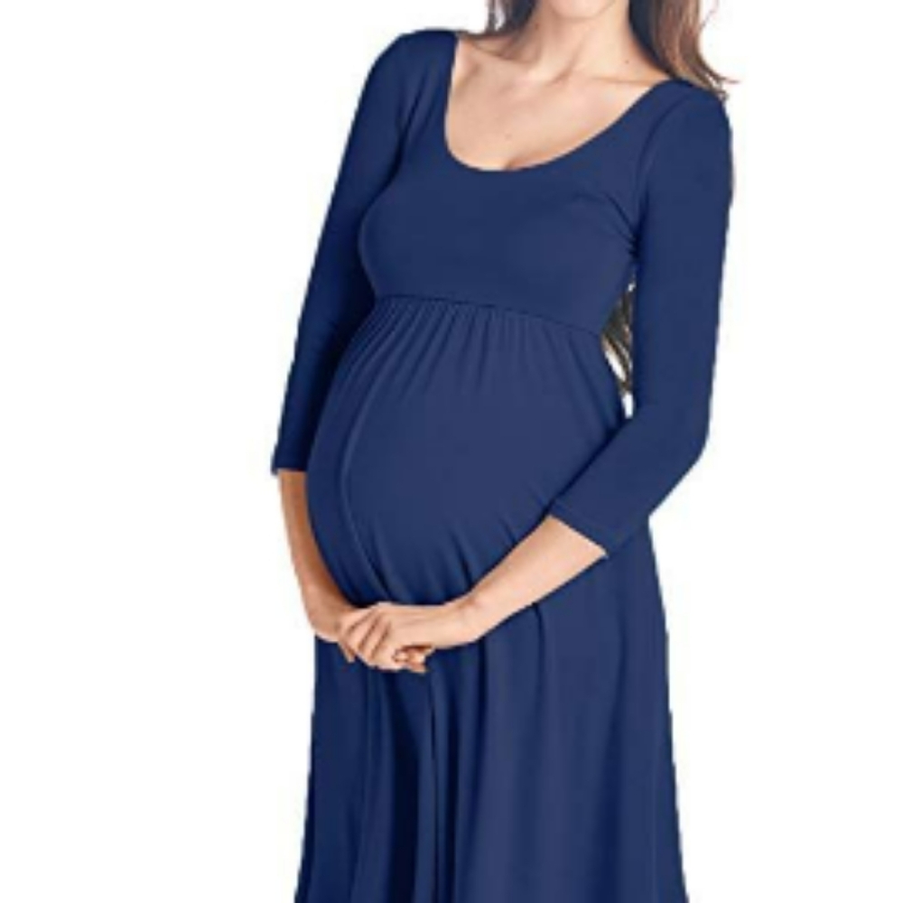 NEW Beachcoco Women's Maternity Maxi Dress 3/4 Sleeve Navy XL